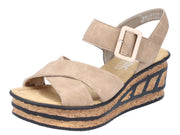 153-19-001 Dames Sandalen Mode Rieker 68163-62 Donkerbeige (2303)
